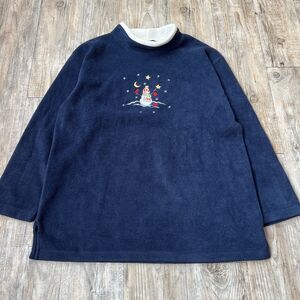 Vintage Christmas Sweater Ugly Fleece Cozy 90s Granny Core Blue Snowman Cute XL